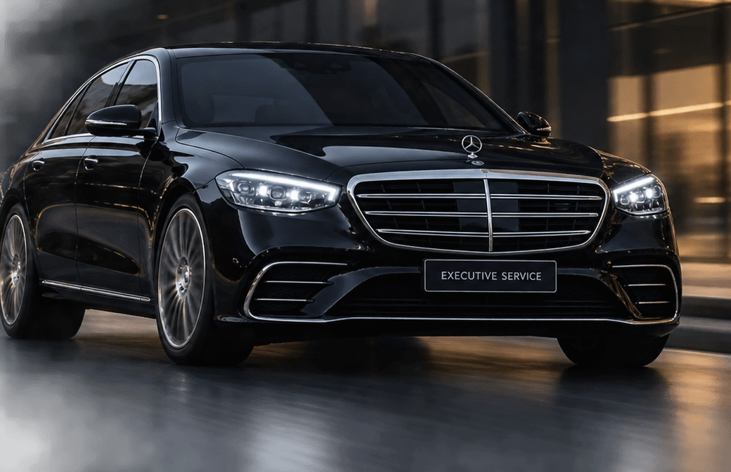 Black Mercedes S-Class executive saloon